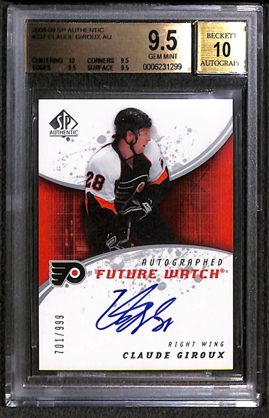 Lot of (4) BGS Graded 9.5 2008-09 SP Authentic Future Watch Rookie Autographs e/ (#/999) inc. Claude Giroux, (2) Kyle Turris, Darren Helm